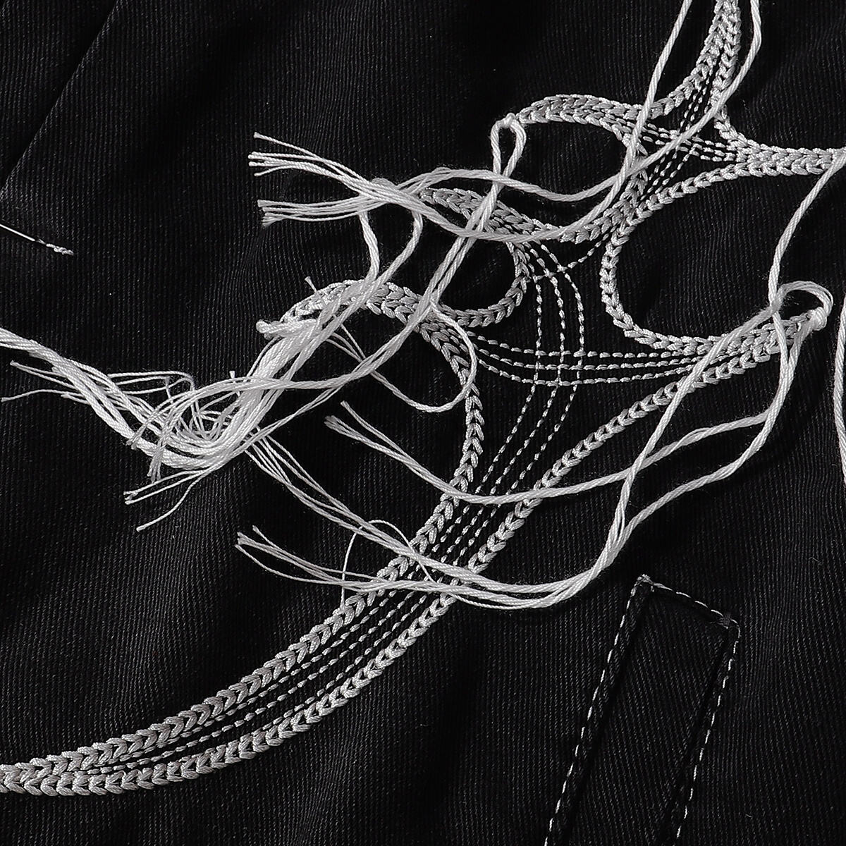 Abstract White Embroidery Denim Jacket