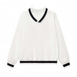 Contrast Trim V-Neck Pullover Sweatshirt