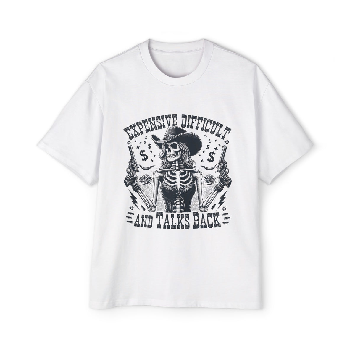 Expensive Difficult Cowgir Skeleton Graphic Tee-INNBLAC Fashion Apparel
