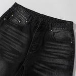 Black Acid Wash Distressed Wide Leg Denim Jeans