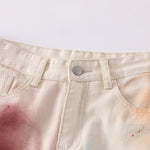 Artistic Paint-Splatter Wide-Leg Jeans