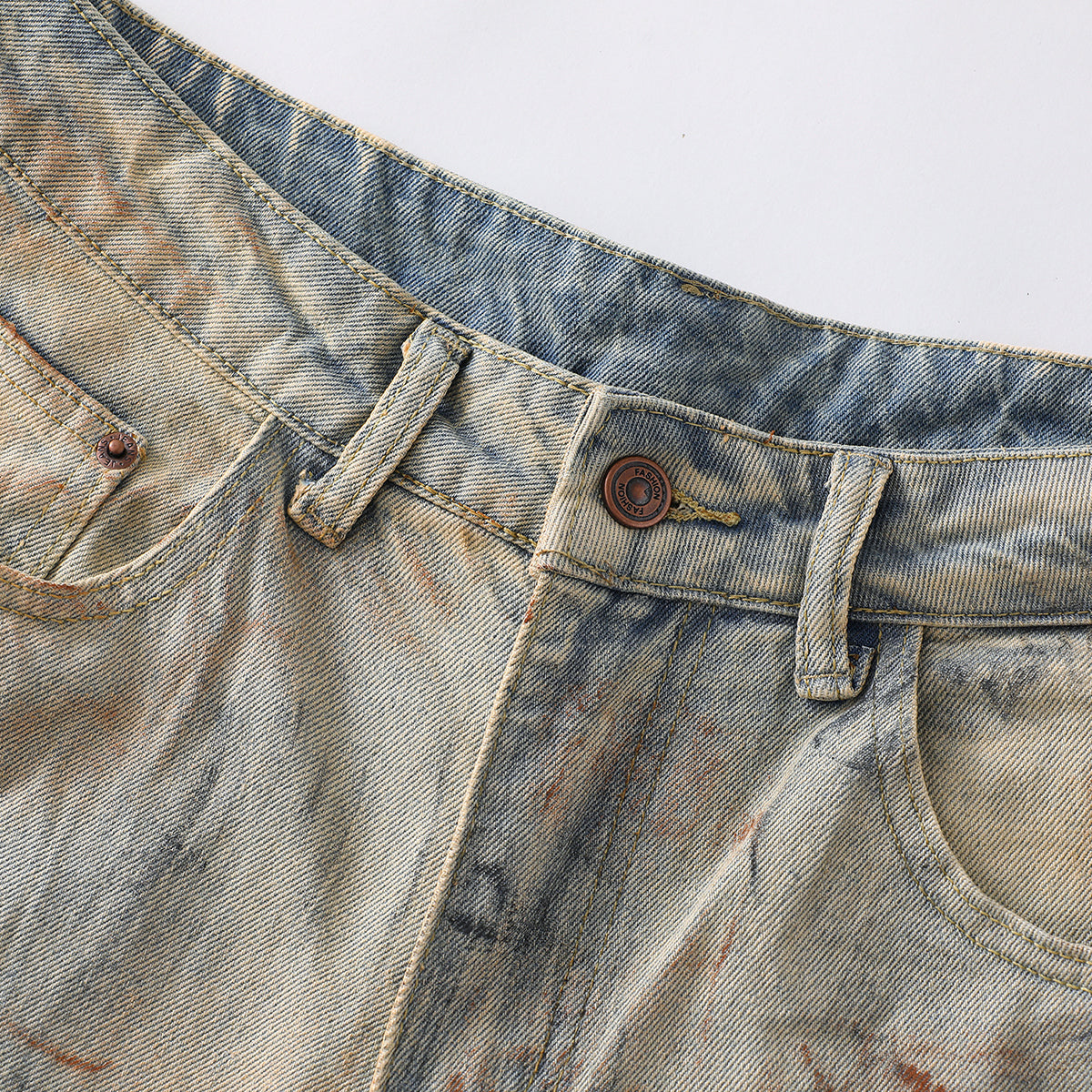 Muddy Wash Panel Stitching Barrel-Leg Jeans