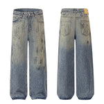 Faded Blue Vintage-Sanded Wide-Leg Jeans