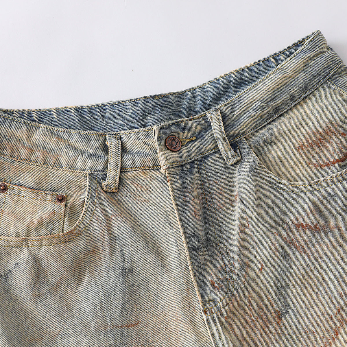 Muddy Wash Panel Stitching Barrel-Leg Jeans
