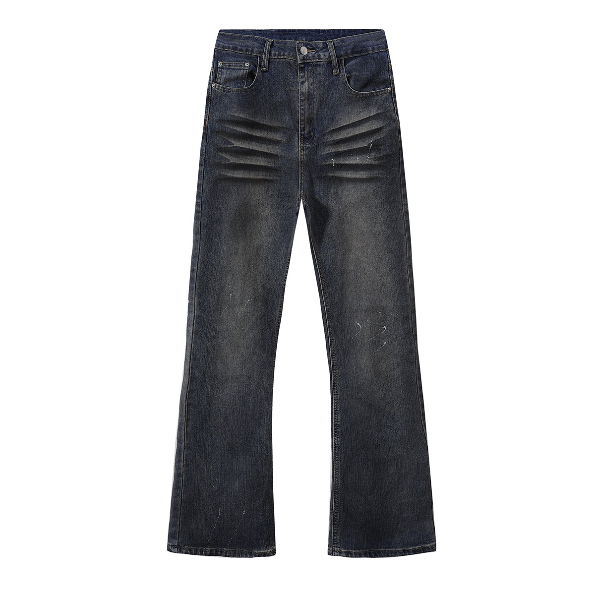 Distressed Dark Denim Vintage Wash Flared Jeans