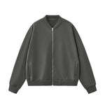 Solid Zip-Front Fleece Bomber Jacket