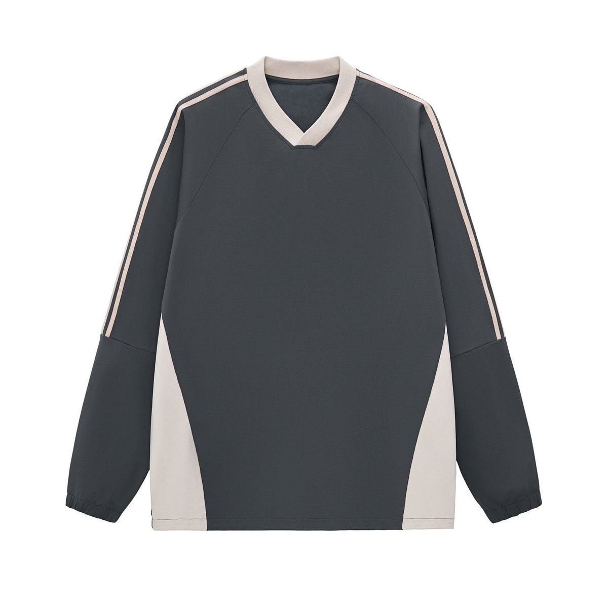 Contrast Stripes Two-Tone V-Neck Sweatshirt