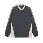 Contrast Stripes Two-Tone V-Neck Sweatshirt