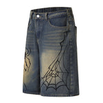 Spider & Web Print Denim Bermuda Shorts