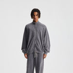 Vintage Zip-Up Ribbed Stand Collar Sweatshirt