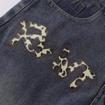 Leopard Star Patch Wide-Leg Denim Jeans