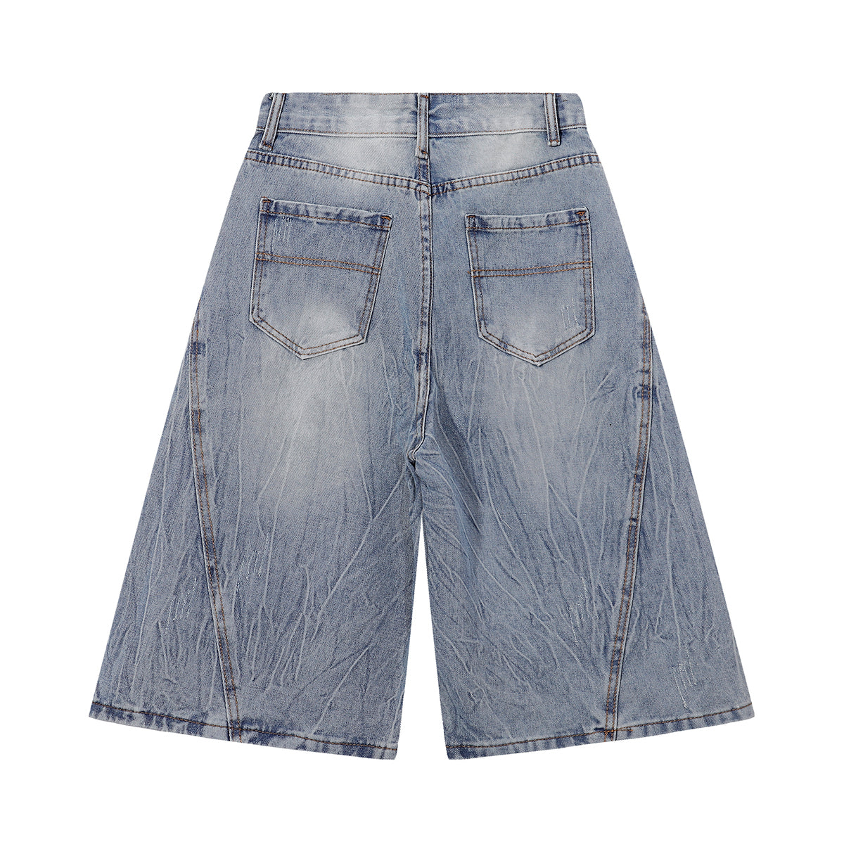 High-Waist Washed Denim Bermuda Shorts