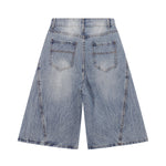 High-Waist Washed Denim Bermuda Shorts