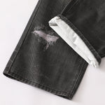 Vintage Washed Black Wide-Leg Printed Jeans