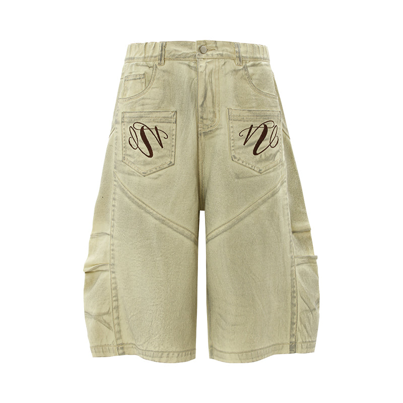 Vintage Washed Embroidery Bermuda Shorts