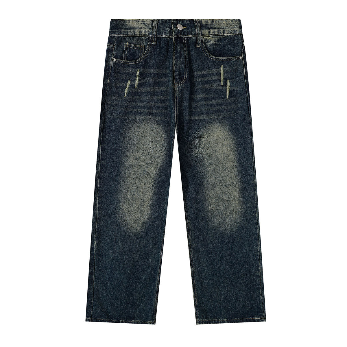 Straight Leg Distressed Denim Jeans