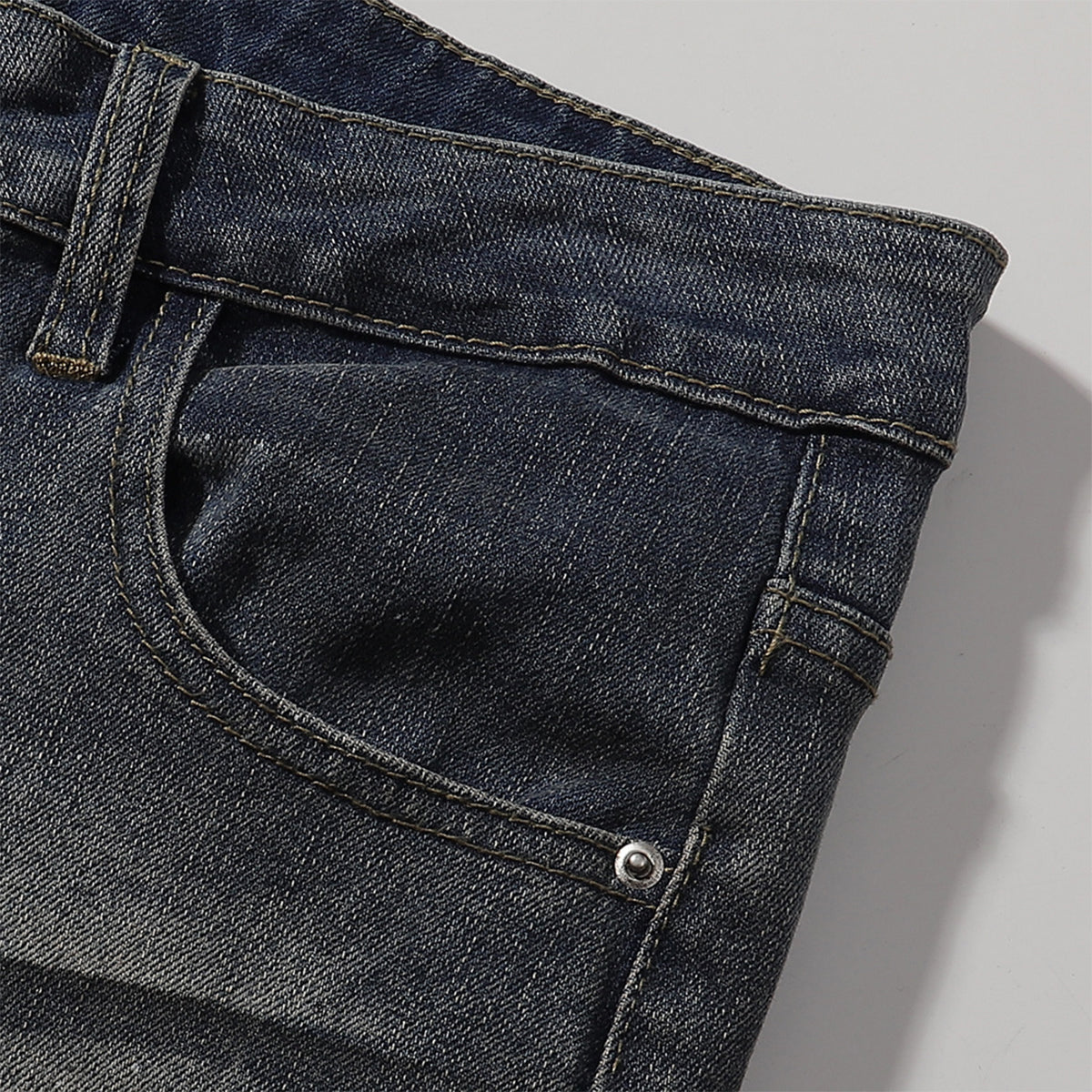 Distressed Dark Denim Vintage Wash Flared Jeans