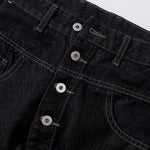 Curved Button Fly Wide-Leg Jeans