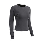 Crew-Neck Long Sleeve Ribbed Top