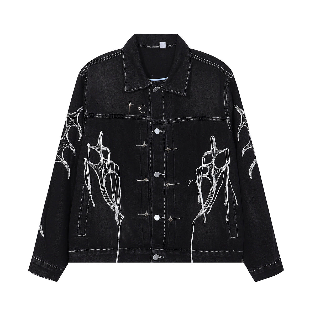Abstract White Embroidery Denim Jacket