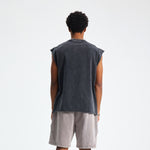 Camiseta sin mangas con gráfico de bordes sin rematar estilo streetwear vintage