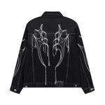 Abstract White Embroidery Denim Jacket