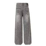 Smoky Gray Distressed Wide-Leg Jeans