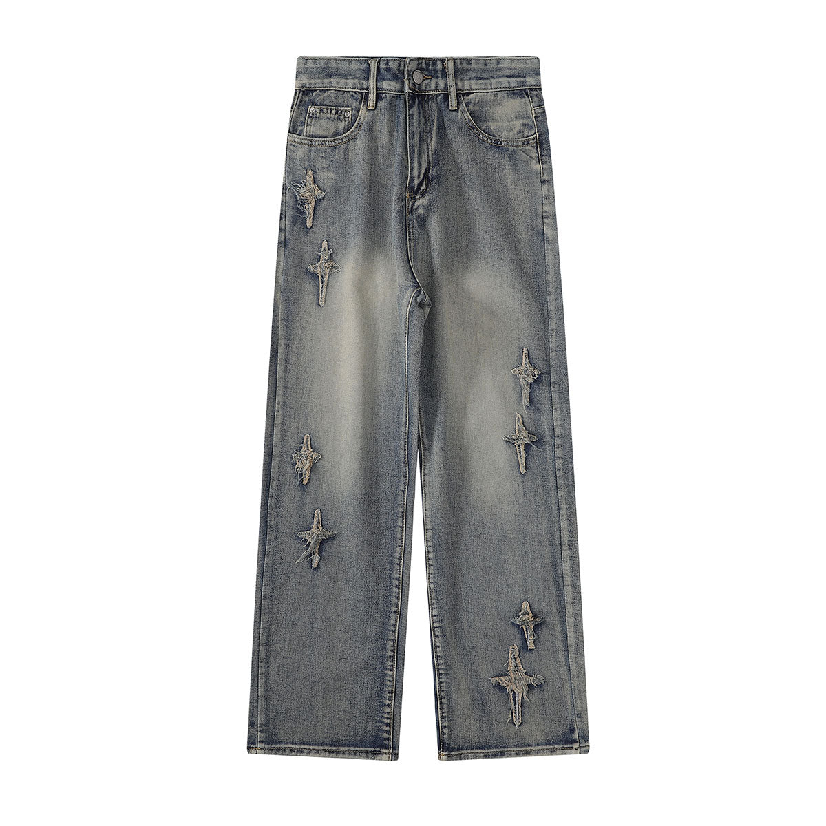 Distressed Patched Star Detail Jeans