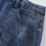 Faded Wash Distressed Baggy Frayed-Hem Jeans