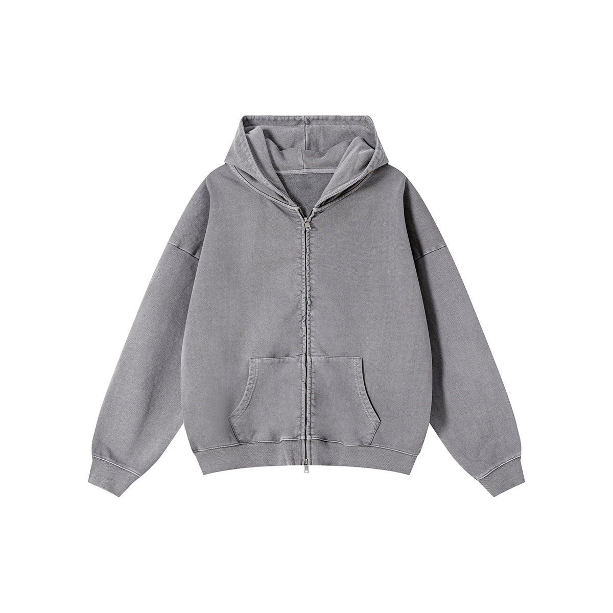 Heavyweight Washed Cotton Zip-Up Hoodie