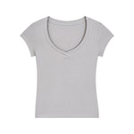 Solid-Color V-Neck Cotton T-Shirt 215gsm