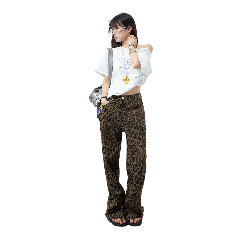 Leopard Printed High Rise Jeans-INNBLAC Fashion Apparel