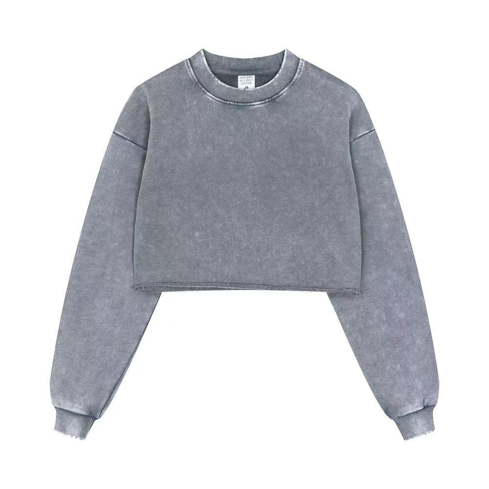 Distressed Raw Hem Crop Sweatshirt