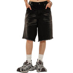 Black Raw Edge Short Jeans-INNBLAC Fashion Apparel