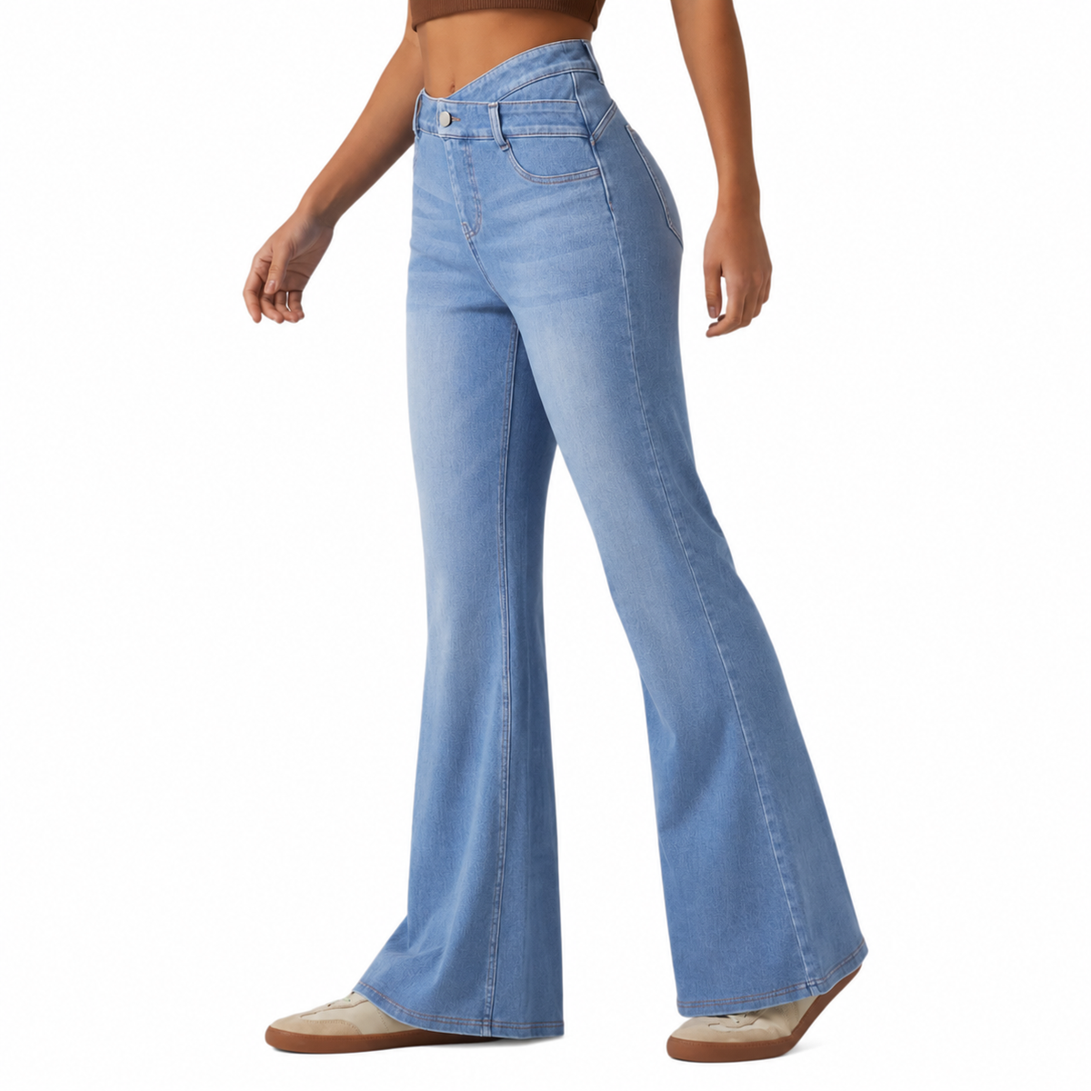 High Waist Stretch Slim Fit Straight Leg Slight Flare Jeans