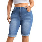 High Waist Stretch Denim Bermuda Shorts