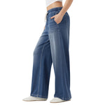 Low Rise Washed Drawstring Casual Baggy Wide Leg Jeans