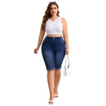 High Waist Stretch Denim Bermuda Shorts