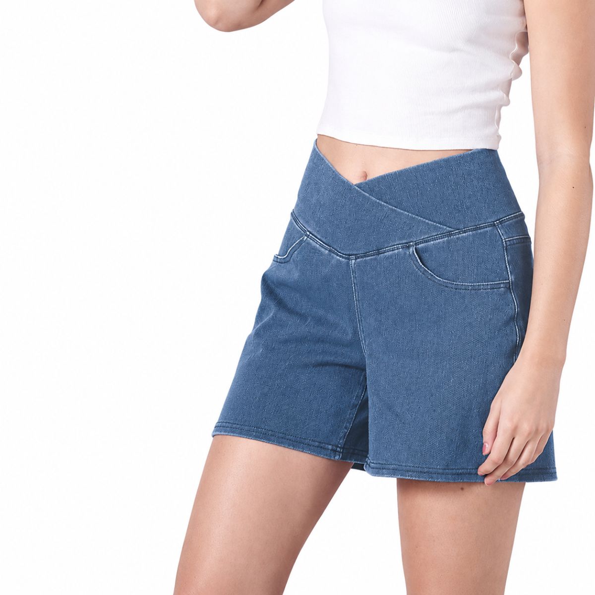 High Waist Stretch Denim Shorts