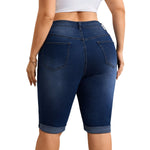 High Waist Stretch Denim Bermuda Shorts