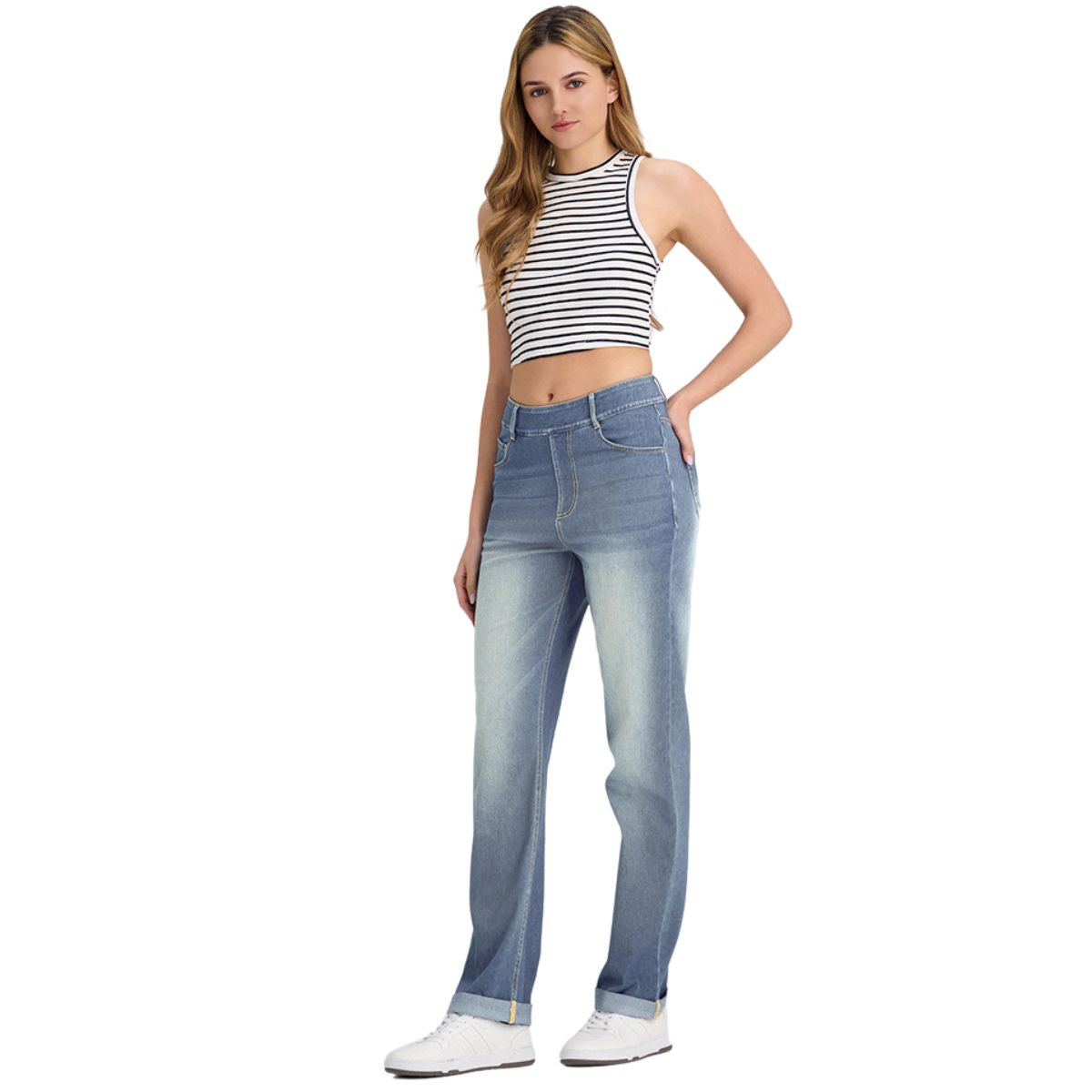 High Waist Stretch Straight Leg Yoga Jeans