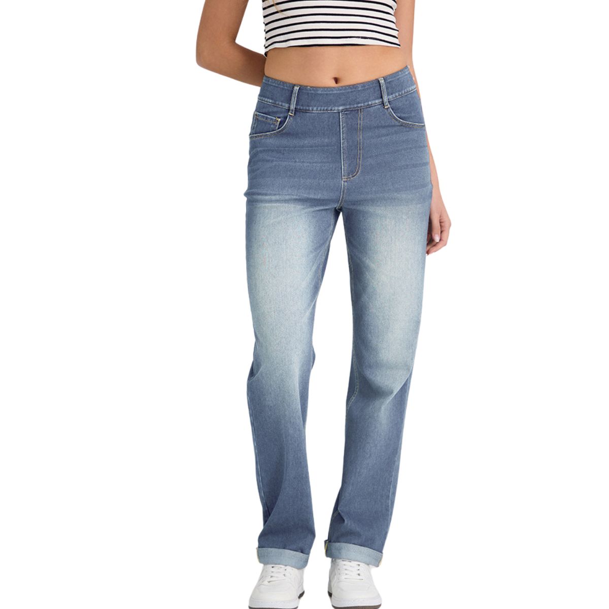 High Waist Stretch Straight Leg Yoga Jeans