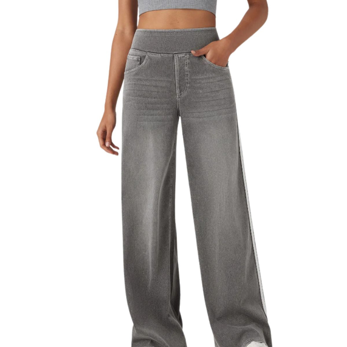 Vintage Washed Side Stripe Wide Leg Jeans