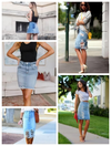 distressed denim skirt outfit ideas 