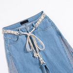 Risen Jeans Raw Hem Ethnic Motif Embroidery Flared Jeans