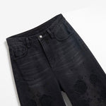 Risen Jeans Rose Embroidered Lace-Cut Jeans with Pearl Beading