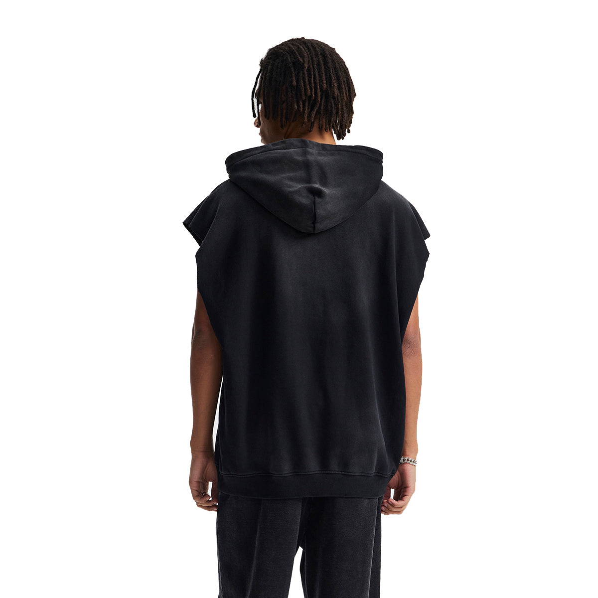 Distressed Sleeveless Crop Hoodie Top