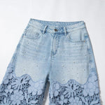 Risen Jeans Embroidered Cut-Out Pearl Rhinestone Ankle Jeans