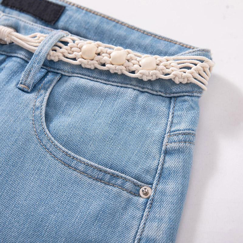Risen Jeans Raw Hem Ethnic Motif Embroidery Flared Jeans