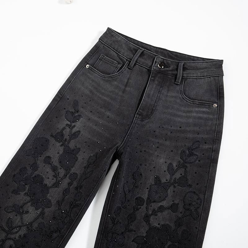 Risen Jeans Rhinestone & Rope Embroidery Straight Leg Jeans